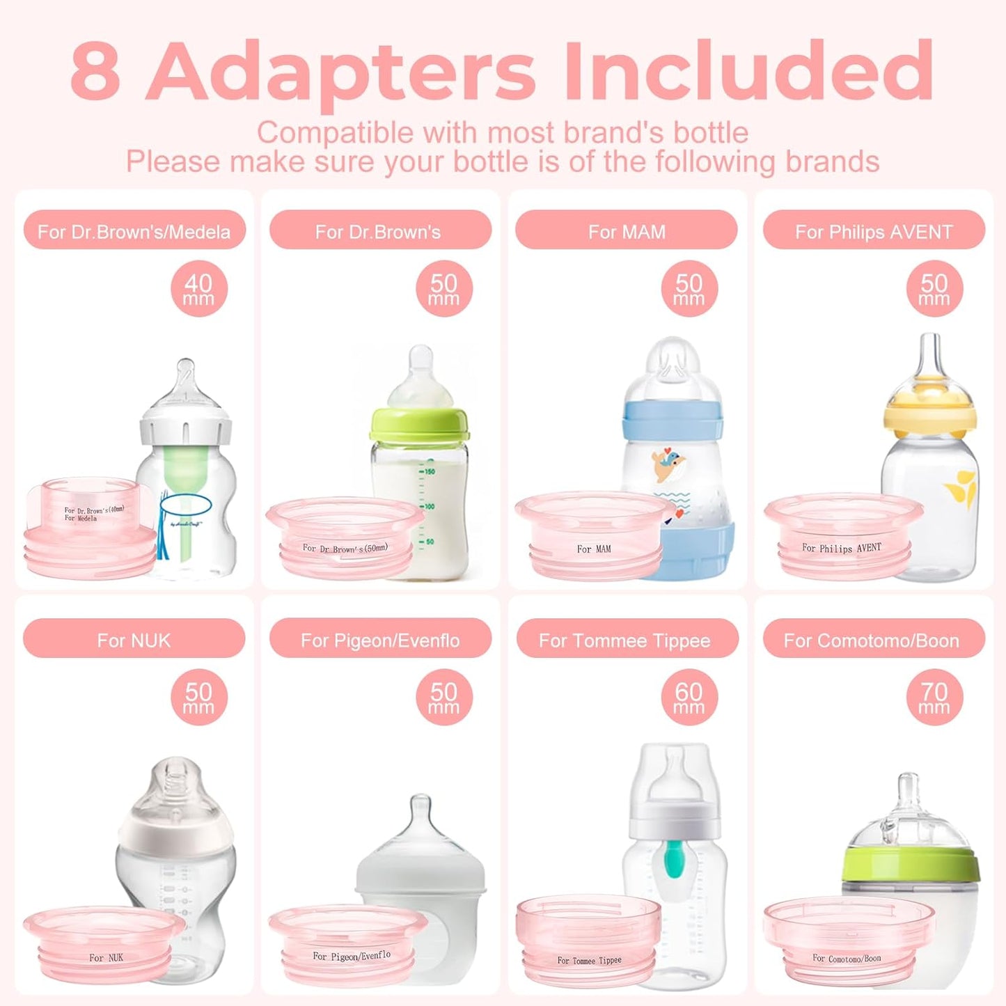Portable Cordless Baby Bottle Warmer for Travel, Rechargeable with 8 Adapters & 1 Milk Powder