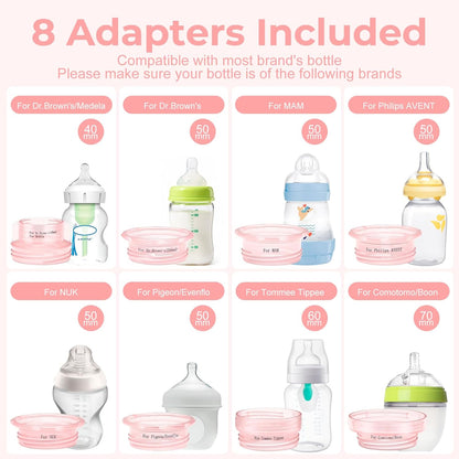 Portable Cordless Baby Bottle Warmer for Travel, Rechargeable with 8 Adapters & 1 Milk Powder