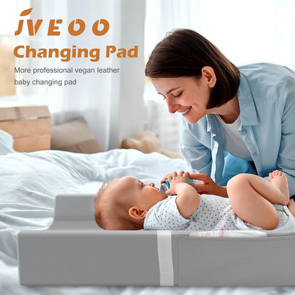 Vegan Leather Baby Changing Pad, Waterproof & Wipeable Soft Diaper Changing Mat 32" x 16.6" Comfortable Infant Changing Station for Dresser & Table