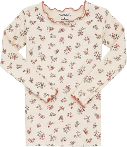 AVAUMA Baby Boy Girl Pajama Set 6M-7T Kids Cute Toddler Snug fit Flower Pattern Design Pjs Cotton Sleepwear Ruffled Shirring