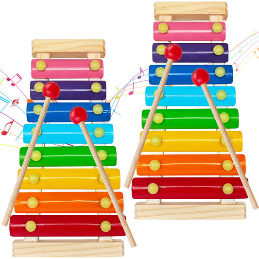 2 Pcs Wooden Xylophone for Kids,Xylophone Educational Musical Toy with 2 Child Mallets 8 Diatonic