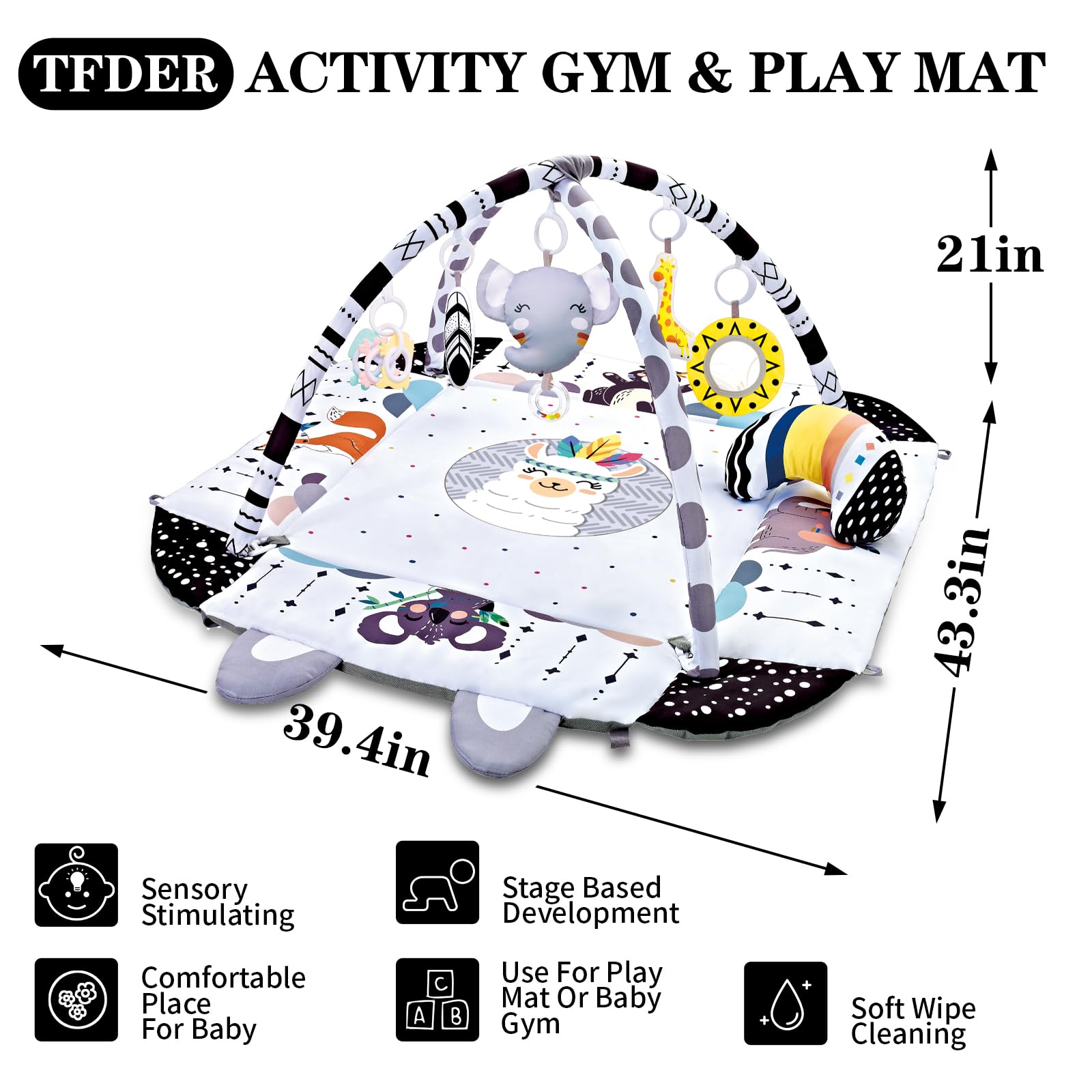 TFDER Baby Gym Play Mat, 8-in-1 Tummy Time Mat & Activity Gym, Washable Ball Pit, Infant Play Mat