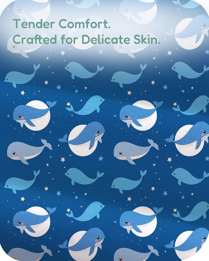 Pack and Play Sheets Fitted, Navy Whale+Blue, Ultra Soft, Breathable and Cozy, Hypoallergenic, 2