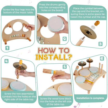 Kids Drum Set, Montessori Musical Instruments for Toddlers 1-3, Wooden Musical Toys for Baby 12-18 Months, Preschool Educational Xylophone Drum Kit, Birthday Gift for Boys Girls Ages 3+