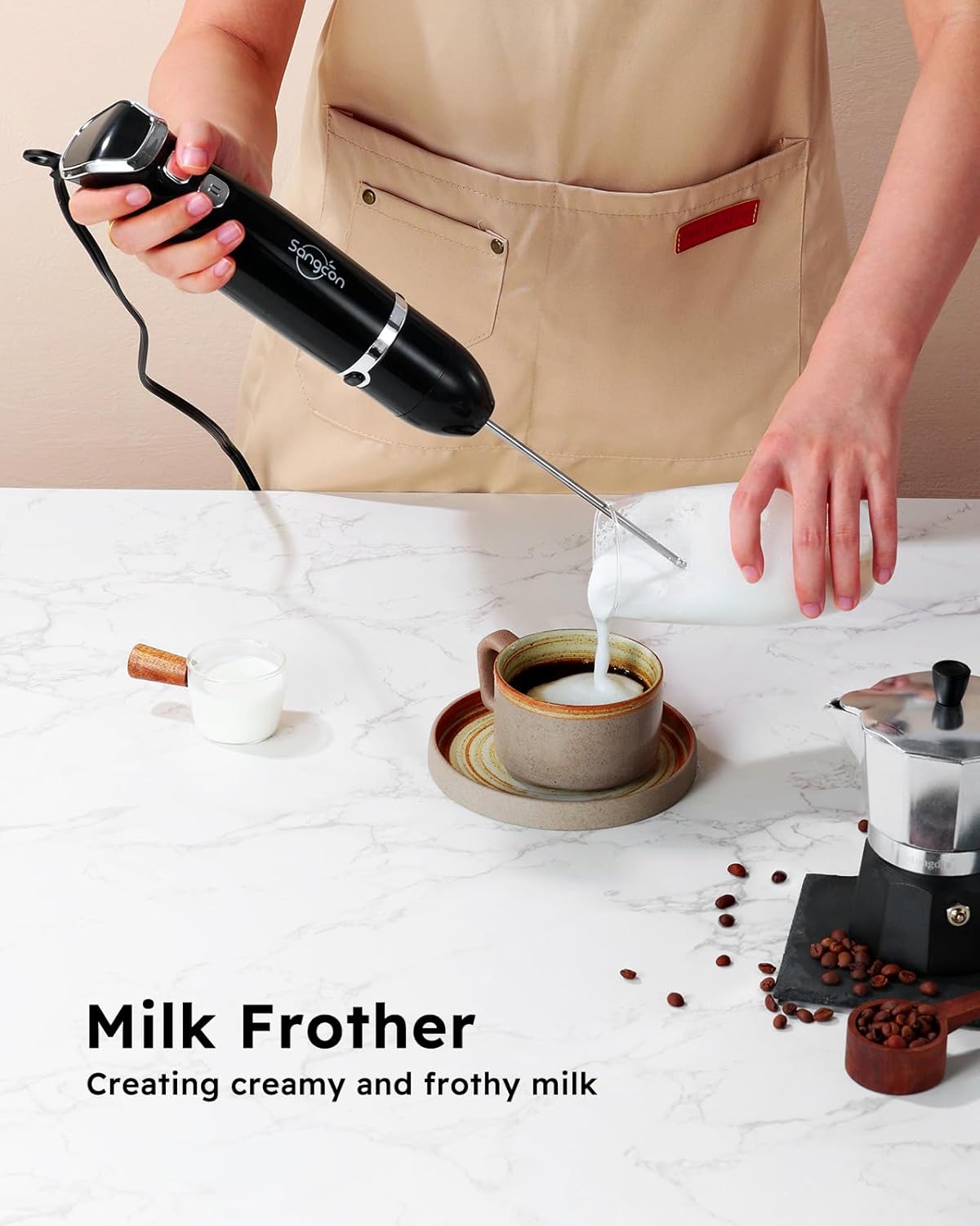 Sangcon Immersion Blender Handheld, 3-in-1 Hand Blender Electric, 400W Handheld Blender, Stainless