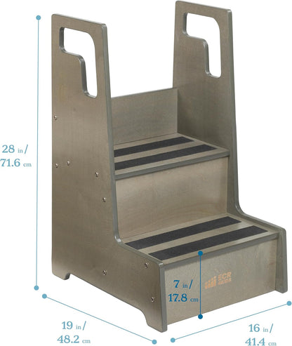 ECR4Kids Reach-Up Step Stool with Handles, Kids Furniture, Grey Wash