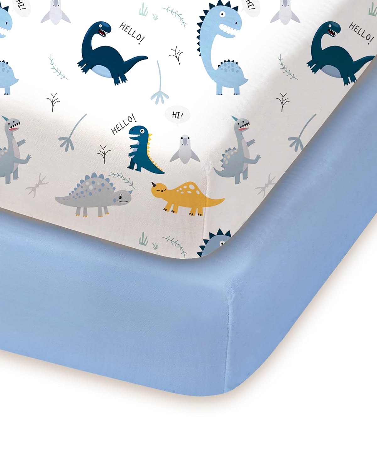 Pack and Play Sheets Fitted, Dino Animals Blue, Soft and Stretchy, Hypoallergenic and Safe, 2 Pack