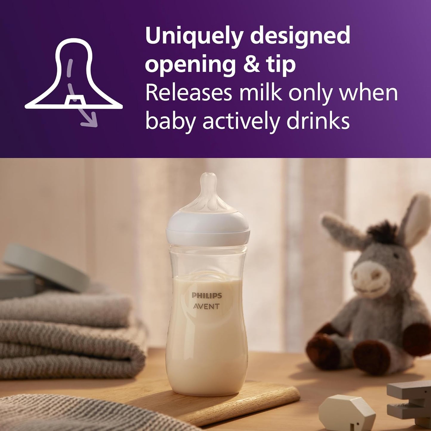 Philips Avent Natural Baby Bottles with Natural Response Nipples (Fast Flow, Flow 4), 11oz, 2-Pack