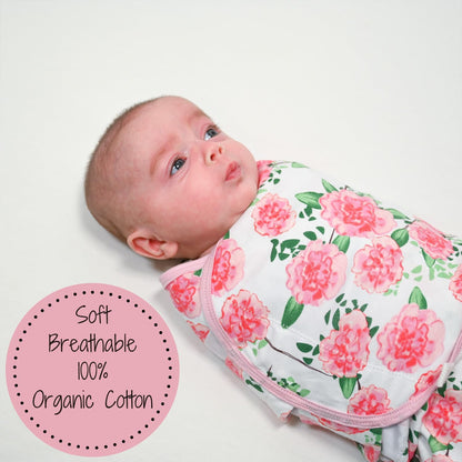 LollyBanks Swaddles 100% Organic Cotton Baby Girl Essentials, 3-6 Months Newborn Girl Swaddles, Swaddle with Easy Change Zipper, Swaddle Sack for Baby Girl (Peony Print)