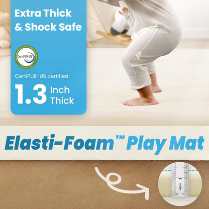 Ultra Soft Baby Play Mat,1.3" Thick Elasti-Foam Tummy Time Mat for Infants,Toddlers,Kids,Water-Repellent Coral Fleece Nursery Rug,Non-Slip Safe for Crawling&Hardwood Floors(Ivory)
