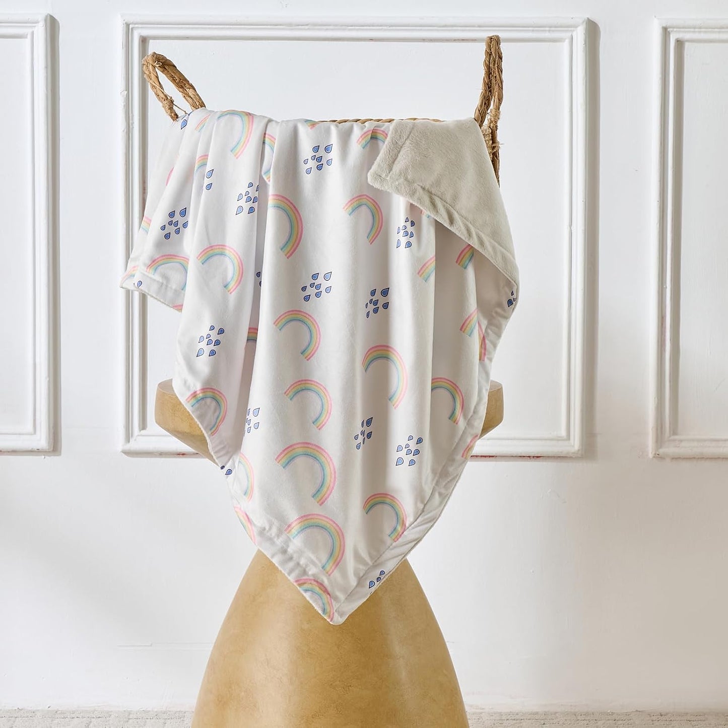Baby Blanket 30x40 Inches Soft Double Layer Fleece Blanket with Sweet Rainbow Print Gender Neutral Crib Blanket for Infant, Toddler, Newborn Baby Girl or Boy Shower Gift