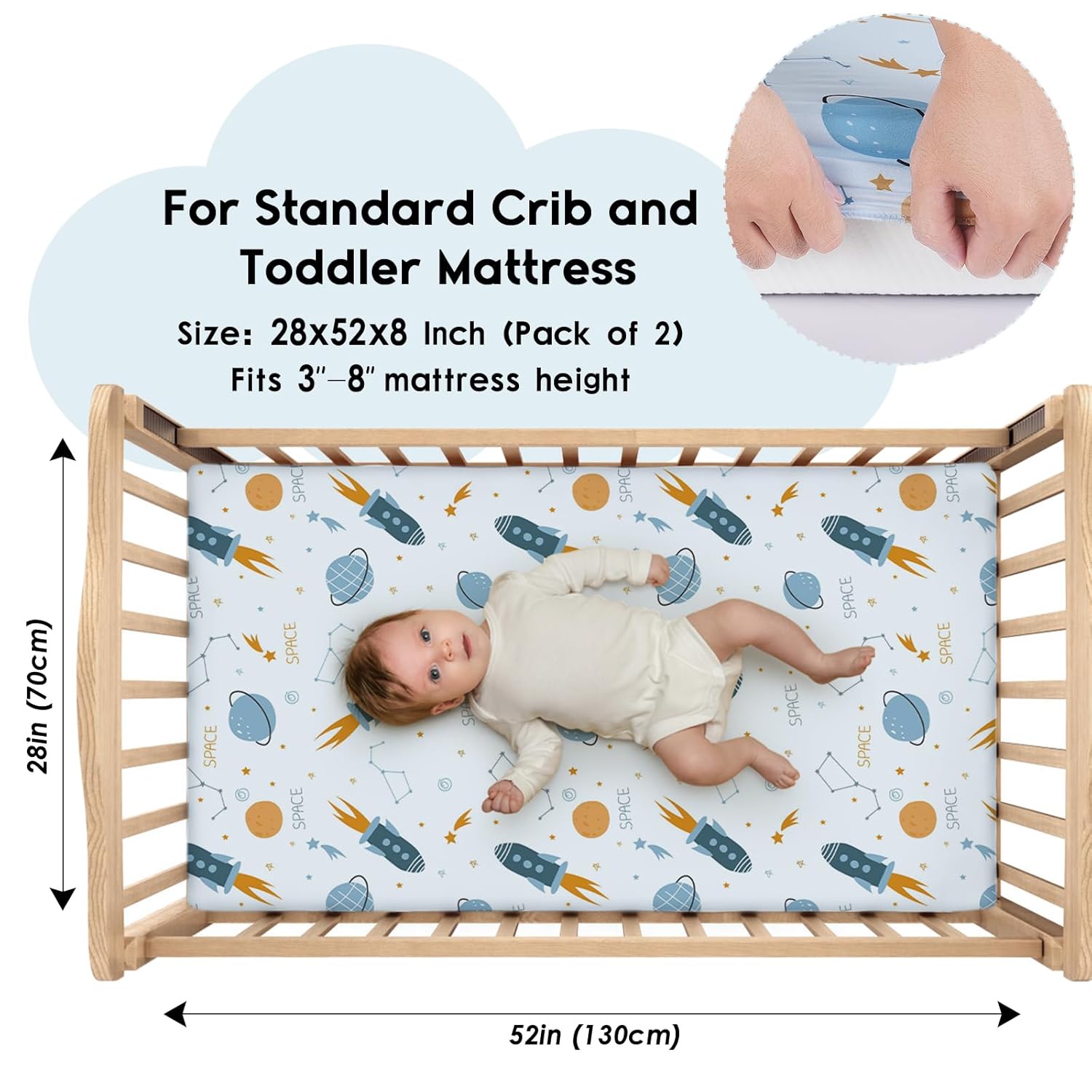 Yoofoss Baby Crib Sheets for Boys Girls, Fitted Crib Sheet 2 Pack for Standard Crib and Toddler