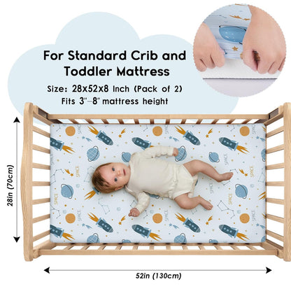 Yoofoss Baby Crib Sheets for Boys Girls, Fitted Crib Sheet 2 Pack for Standard Crib and Toddler