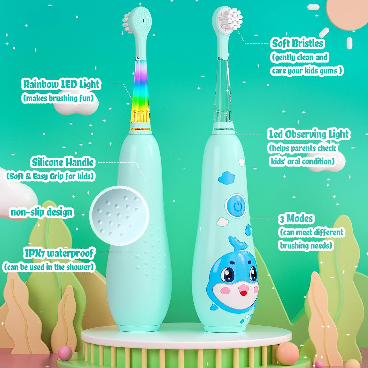 SEAGO Kids Electric Toothbrushes Rechargeable, Toddler Electric Toothbrush with Magnetic Charging