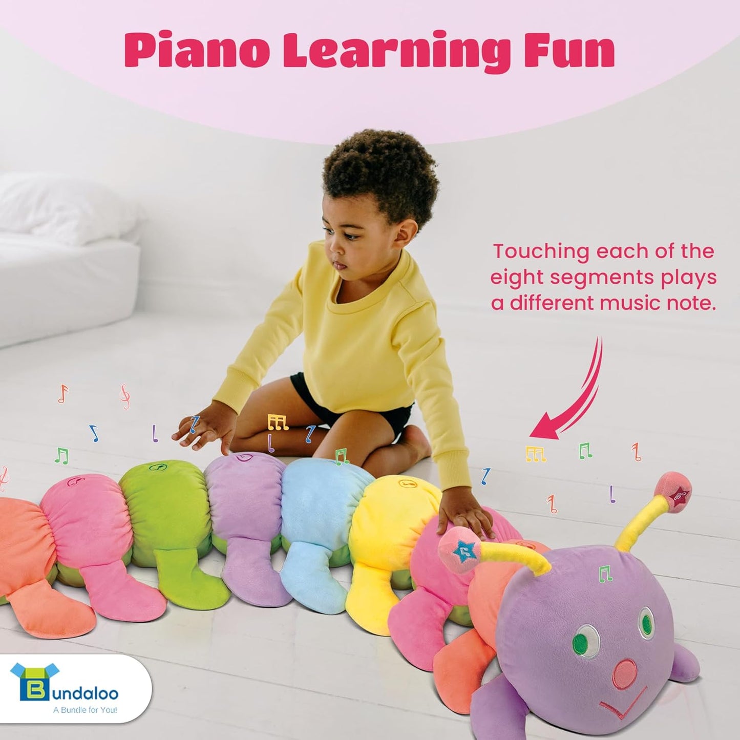 Bundaloo Jumbo Musical Caterpillar Plush Toy - Plays Fun Songs and 8 Musical Key Notes | for Children & Toddlers