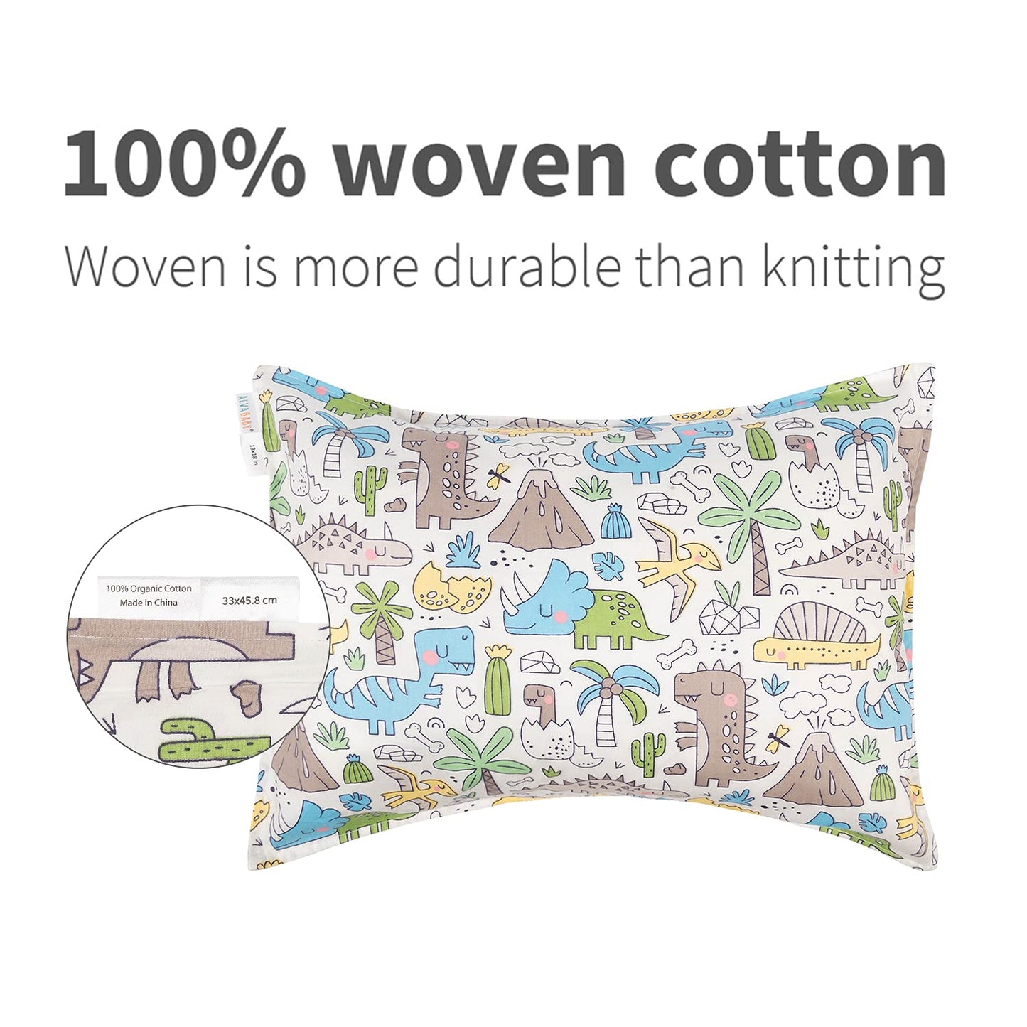 ALVABABY Toddler Pillowcases 2 Pack Organic Cotton Kids Pillow Cover Fit 13"x 18" or 12"x18" Envelope for Girl Boy Sleepy Travel