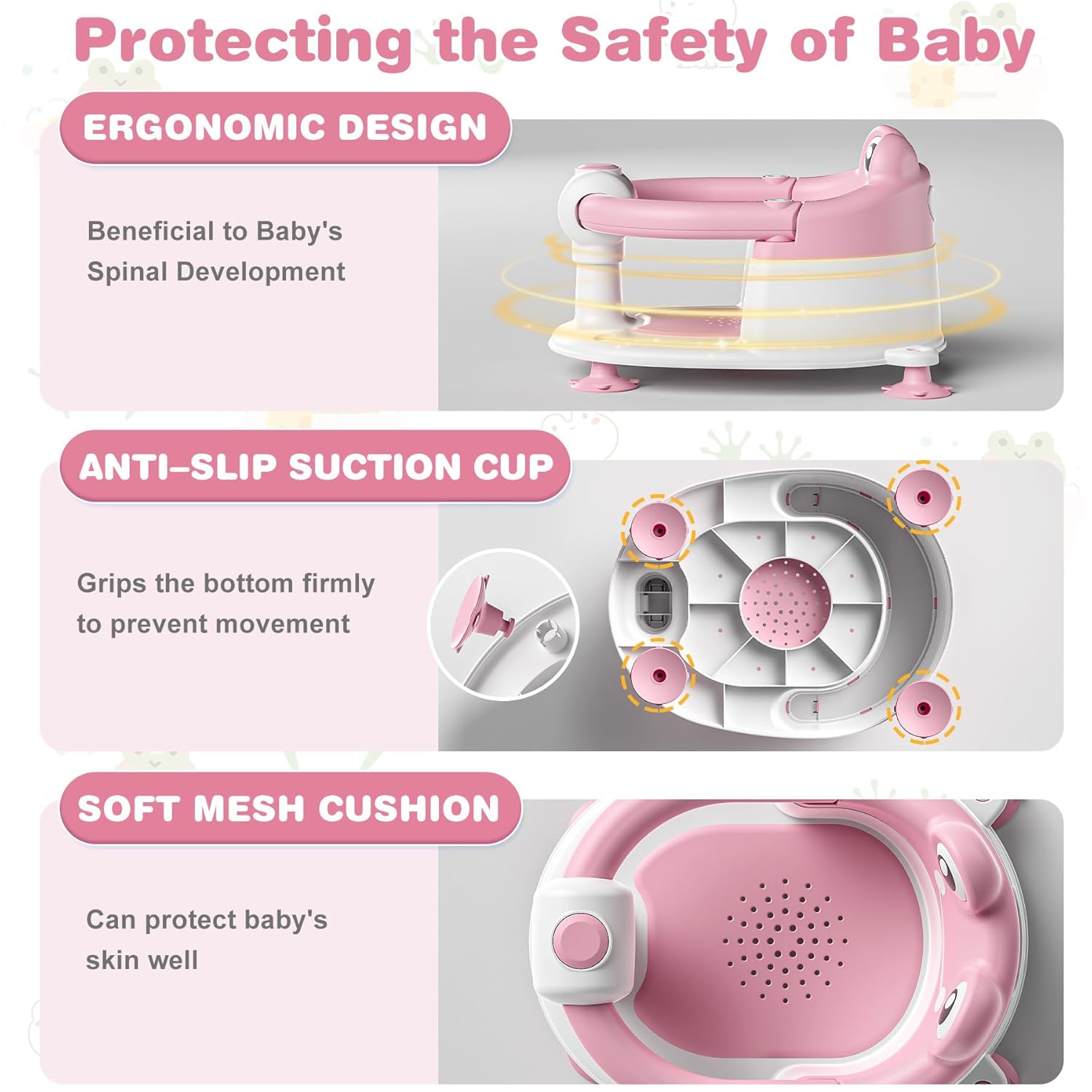 Baby Bath Seat for Babies 6 Months & up Non-Slip Toddler Bath Seats for Sitting Up Infant Bathtub