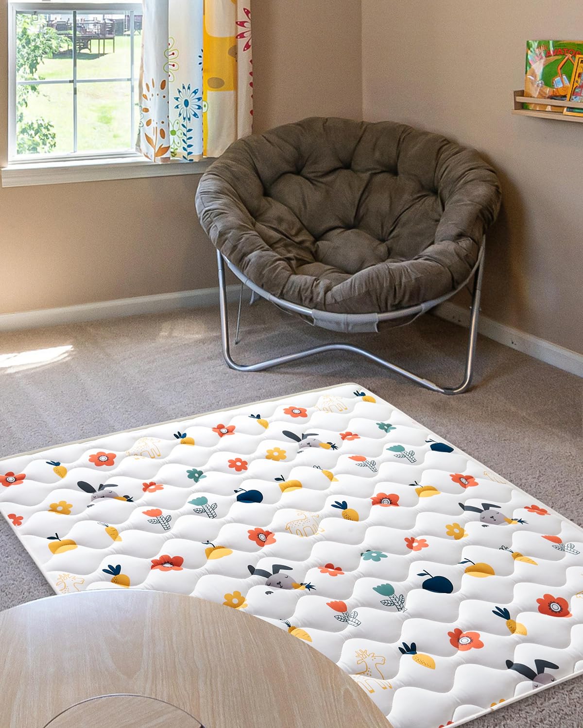 Odorless Premium Foam Baby Play Mat 47" x 47", Soft Microfiber Fabric Crawling Mat for Floor- Comfortable and Hypoallergenic, Non-Slip Cushioned Floor Playpen mat for Infants,Babies,Toddlers