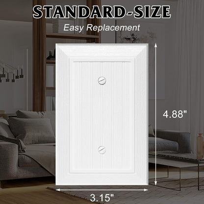 Modern Decorative Wall Plate Switch Plate Outlet Cover, Vintage Retro Wood Grain Design(Single Blank-4 Pack, White)