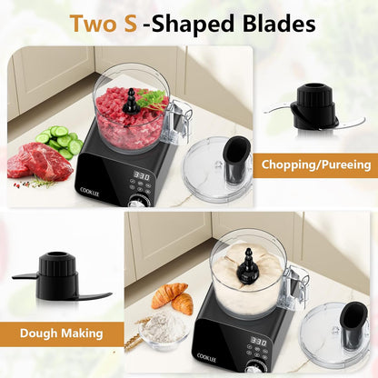 COOKLEE Food Processor, 600 Watts, 6 Functions Electric Food Chopper for Chopping, Mincing, Dicing