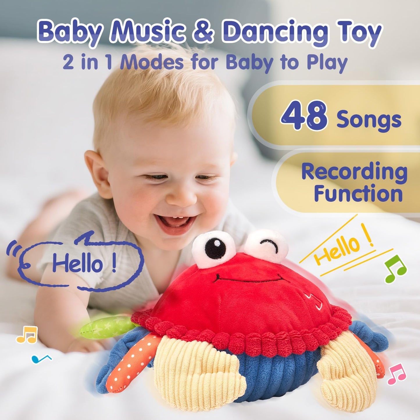 hahaland Baby 6+ Months Tummy Time Musical Bouncing Crab Crawling Toy