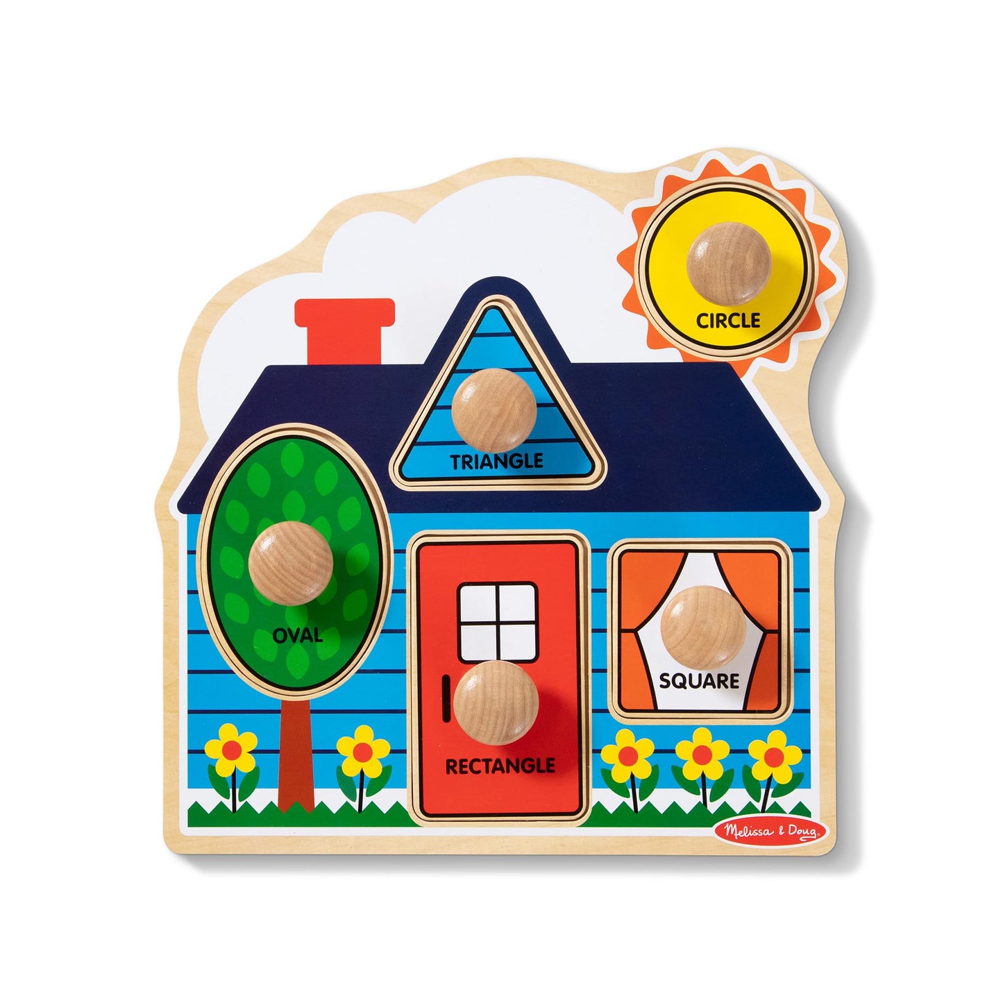 Melissa & Doug First Shapes Jumbo Knob Puzzle, Wooden Peg Puzzle for Toddlers, Educational Toy for