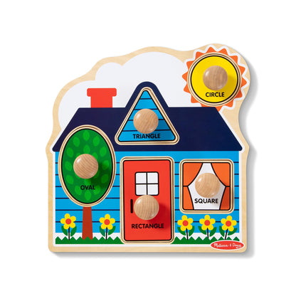 Melissa & Doug First Shapes Jumbo Knob Puzzle, Wooden Peg Puzzle for Toddlers, Educational Toy for
