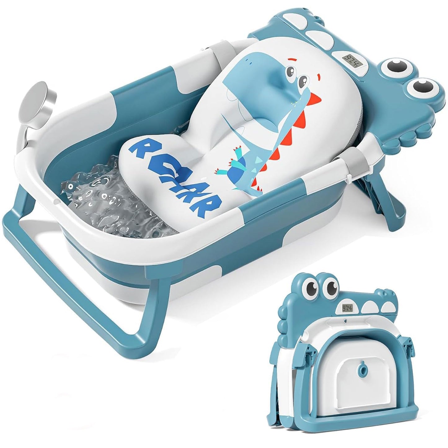 TPN Collapsible Baby Bathtub, Baby Bath Tub with Soft Cushion & Real-Time Thermometer, Baby Bathtub