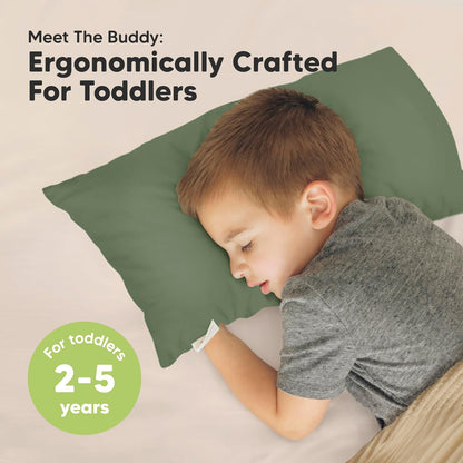 Toddler Pillow with Pillowcase - 10x18 My Little Dreamy Kids Travel Bed Pillows for Sleeping, Organic Cotton Small Pillowcase, Soft & Breathable, Machine Washable,Toddlers 2-5 years old (Jungle Green)