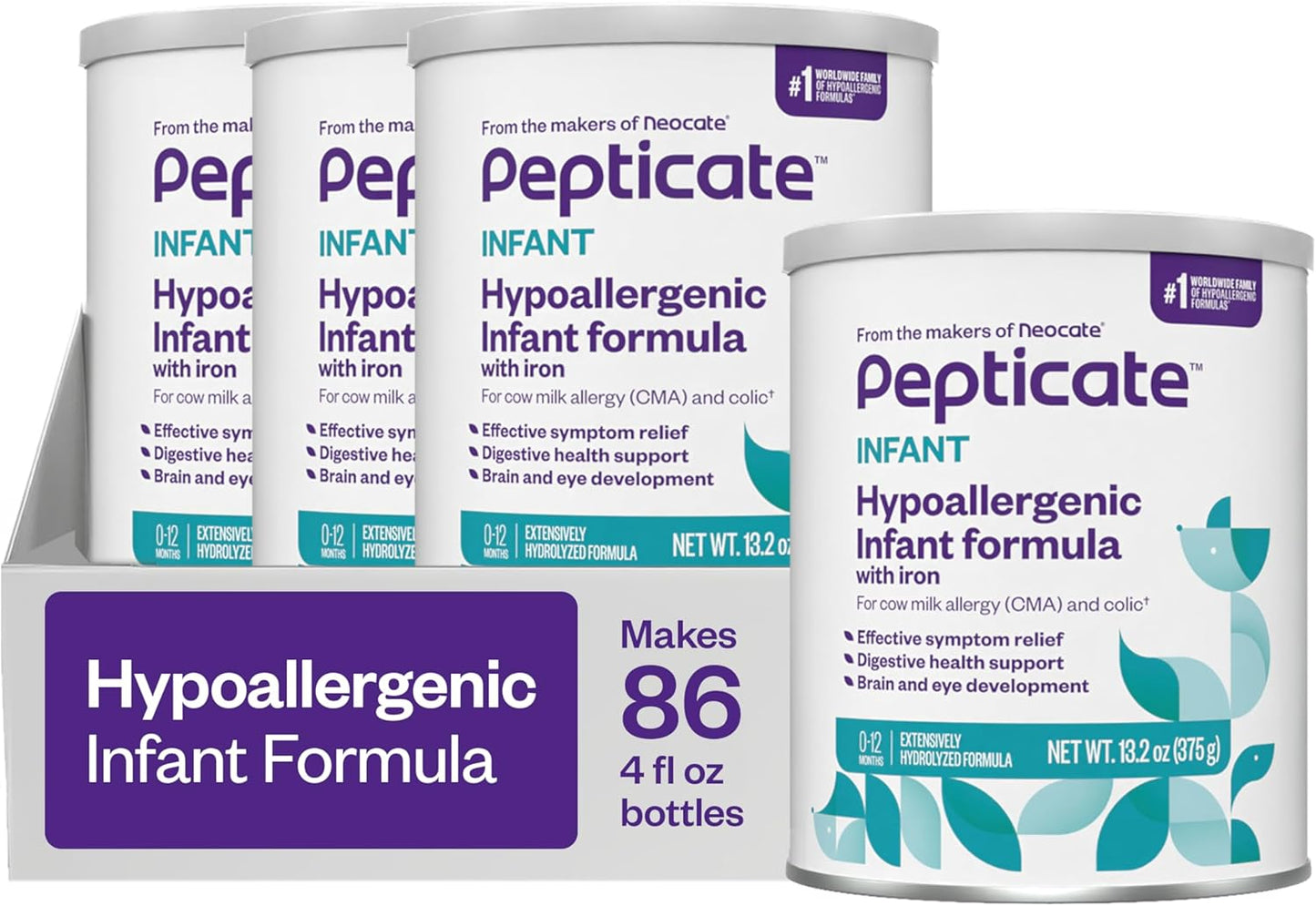 Pepticate Baby Formula, Hypoallergenic Powdered Infant Formula for Cow Milk Allergy, with Omega 3