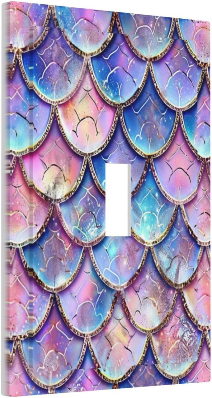 Decorative Switch Covers Plate Cute Pink Purple Mermaid Scales 1 Gang Wall Plate Unique Single Toggle Wall Cover Plate Jumbo Electrical Light Switch Plate Faceplate for Bedroom Home Decor