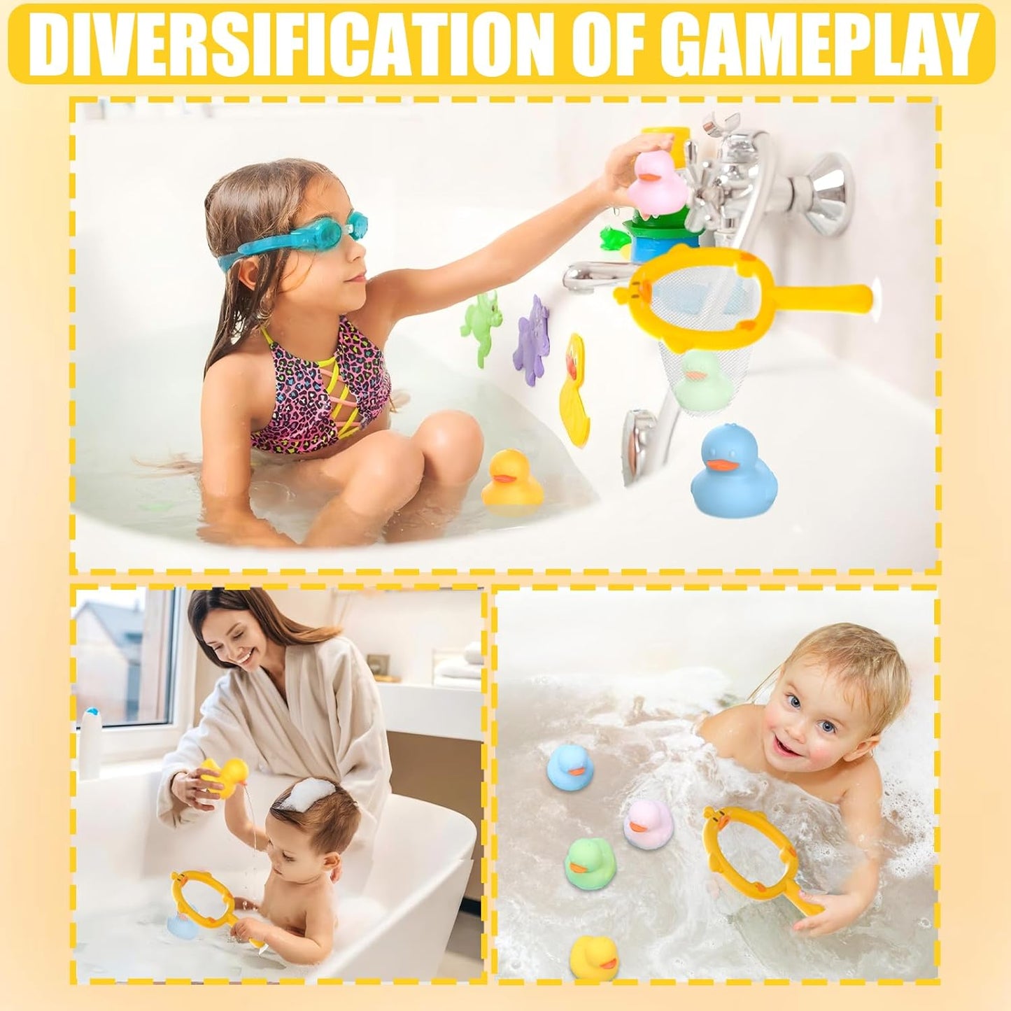 6Pcs Mold-Free Bath Toy Silicone Duck Set for Toddlers 1-3 Years and Babies 6-12 Months, Dishwasher