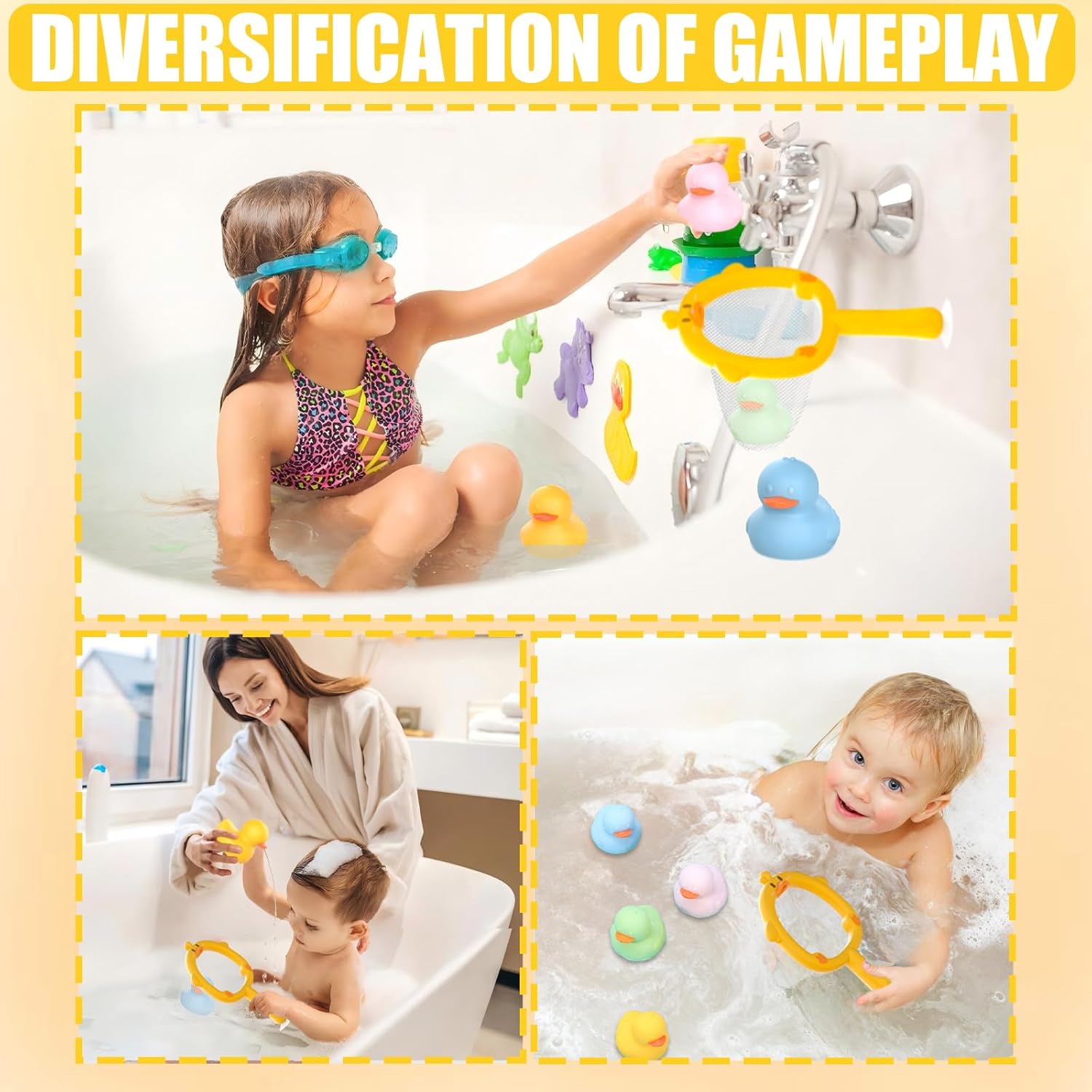 6Pcs Mold-Free Bath Toy Silicone Duck Set for Toddlers 1-3 Years and Babies 6-12 Months, Dishwasher