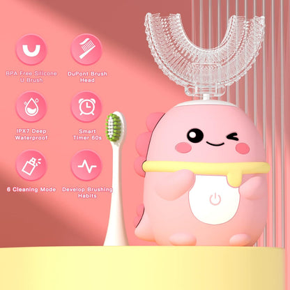 Kids Electric Toothbrush U Shaped Toddler Auto Sonic Toothbrushes with 5 Brush Head,Cartoon