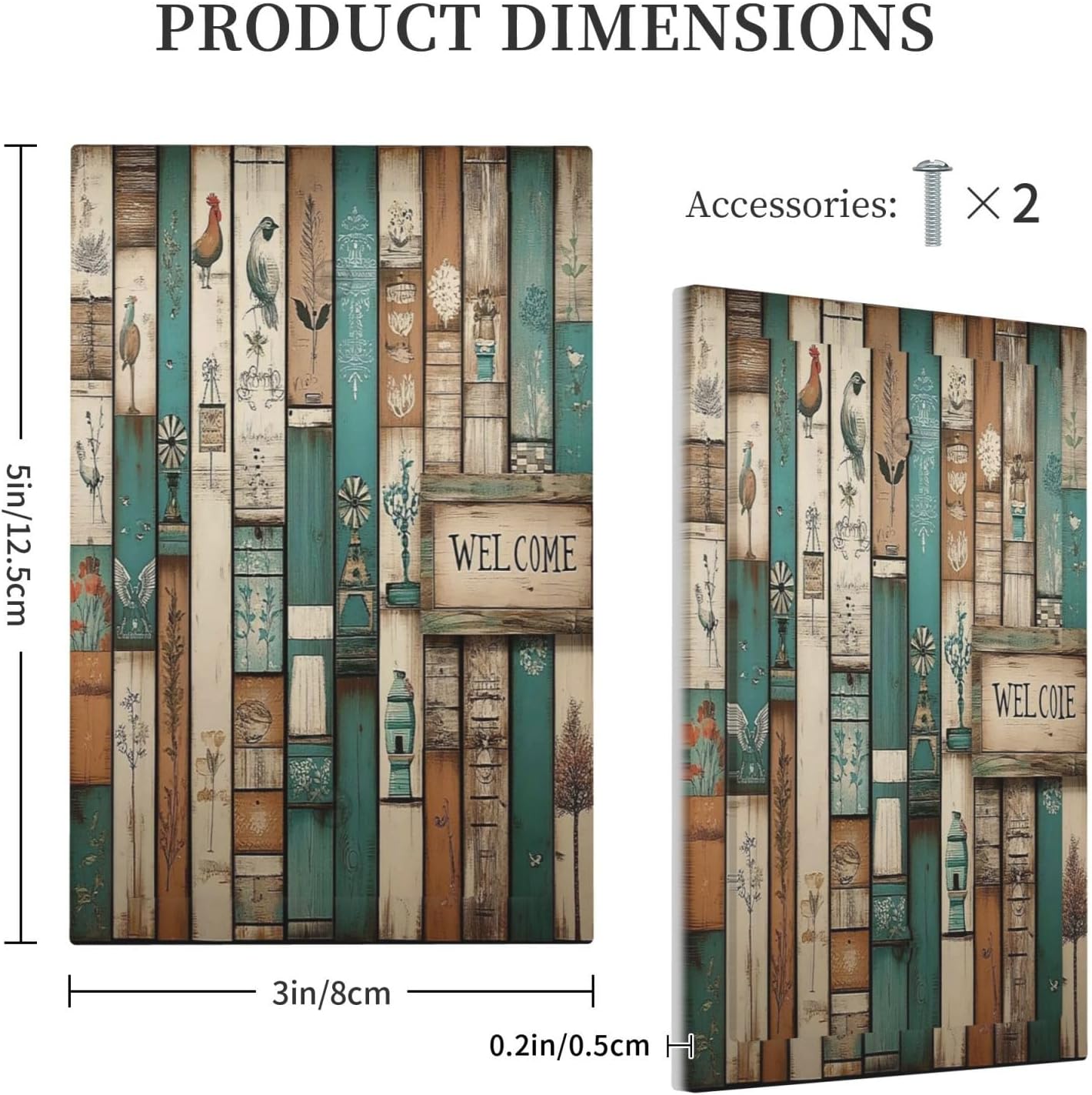 Light Switch Cover Plate Vintage Wood Brown Turquoise Splicing 1 Gang No Device Blank Electrical