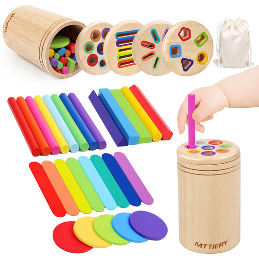 MTTIERY 4 in 1 Wooden Color Sorting Toy, Montessori Toys for 2 3 4 Year Old