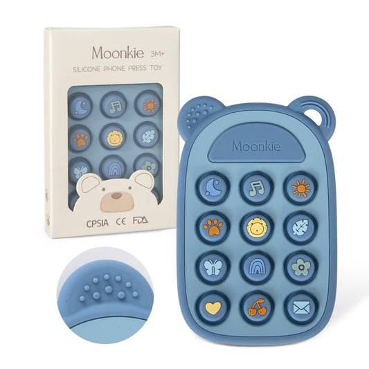 Moonkie Silicone Press Phone Teething Toy for Baby 3 Months+ | Soft BPA-Free Teether with Icon &