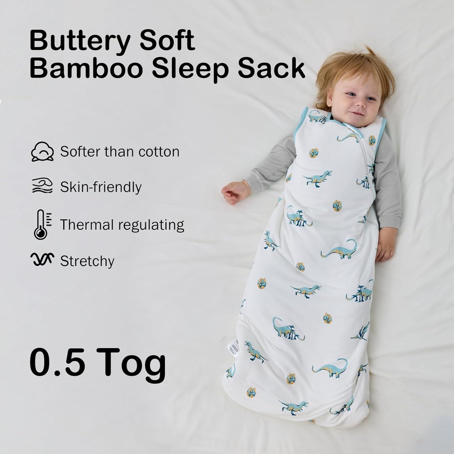BubblePanda Rayon Made from Bamboo Sleep Sack 18-24 Months 0.5 Tog Soft Lightweight Toddler Sleep Sack 2t for Babies 2-Way Zipper Wearable Blanket Baby 18 Months