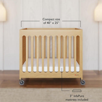 Foundations Boutique Folding Mini Baby Crib - Compact, Portable, Wooden Hotel Crib, Foldable Mini