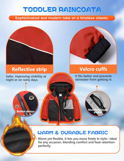 GEMYSE Toddler Boys Winter Coat Waterproof Ski Snow Jacket with Hood Thicken Warm Baby Jacket Outerwear