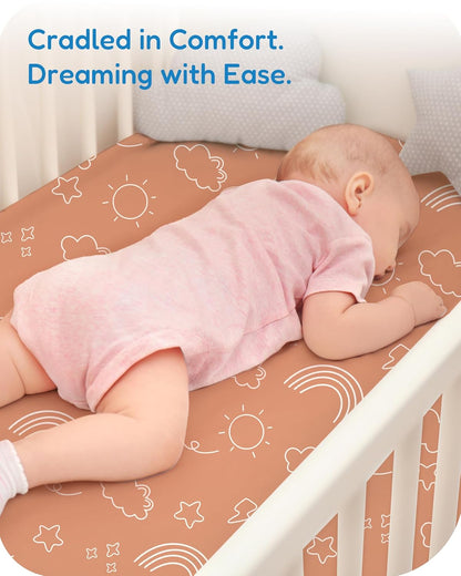 Baby Crib Sheets Boy Girl for Standard Crib Mattress - Orange Cloud and Rainbow Design Crib Sheet