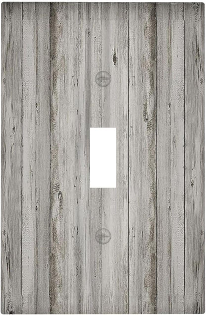Decorative Light Switch Cover Farmhouse Rustic Grey Barn Door Wood 1 Gang Single Toggle Device Electrical Faceplate Switchplates Decorator Outlet Wall Plate for Bedroom Cabin Decor