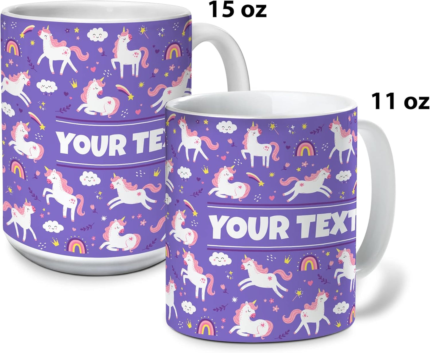 Personalized Mug for Kids - Purple Unicorn - Custom Name/Text, Ceramic Hot Chocolate/Cocoa/Coffee Cup for Girls, Birthday/Christmas/Holiday Gift - 11 oz, Light Blue Handle