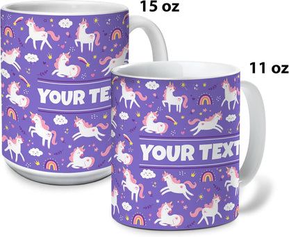 Personalized Mug for Kids - Purple Unicorn - Custom Name/Text, Ceramic Hot Chocolate/Cocoa/Coffee Cup for Girls, Birthday/Christmas/Holiday Gift - 15 oz, White Handle