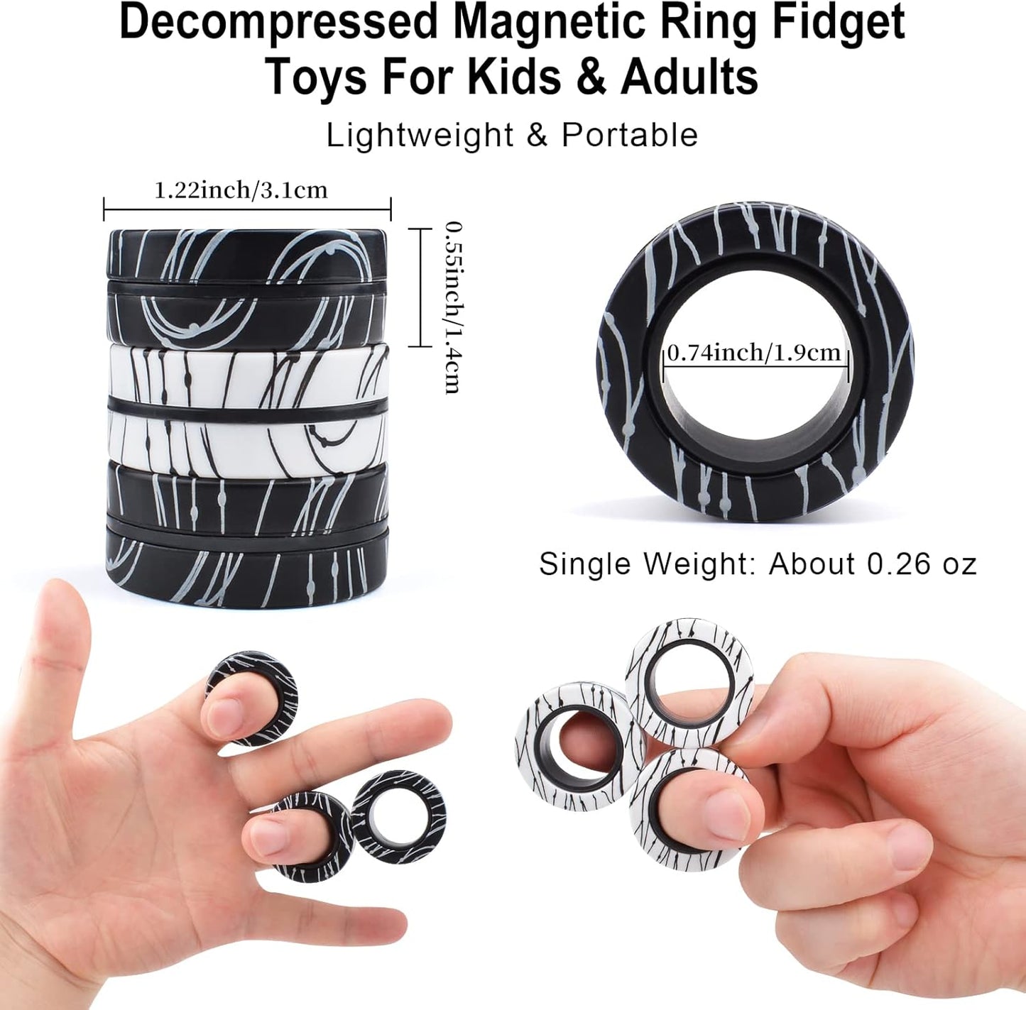 3Pcs Magnetic Rings Fidget Toys for Teens, Adults&Kids|Halloween Toys Gifts for 8 9 10 11+ Year Old Boy & Girl|ADHD Fidget Toy Pack for Anxiety Relief,Coolest Gifts for Teen Boys