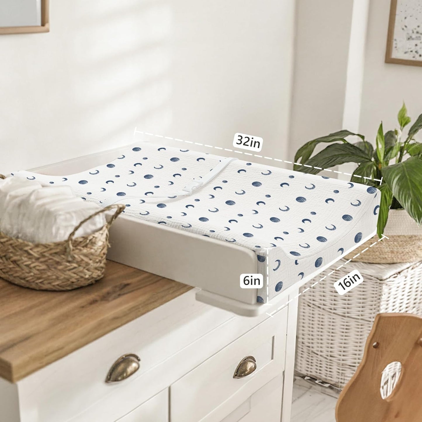 Bearmoss Changing Pad Cover, 2 Pack Muslin [100% Cotton] Diaper Changing Table Covers, 32'' x 16'' Soft Breathable Changing Pad Sheets for Unisex Baby Girls and Boys with Strap Holes (Bluemoon)