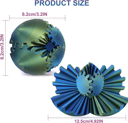 Gear Ball, Gear Sphere, 3D Printed Gear Ball Spin Ball Cube Fidget Toys GearSphere Ball, Stress Ball, Gear Sphere Desk Toy, Fidget Ball, Gear Toy for Stress and Anxiety Relaxing (Laser Color B)