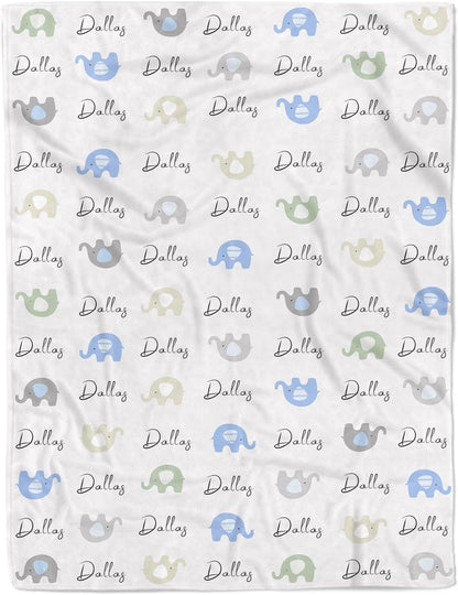 Personalized Baby Name Blanket for Boy Girl Custom Elephants Blanket for Newborn Customized Gifts for Baby Shower Birthday Christmas