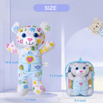 Coloring Plush Toy with 5 Washable Markers for Little Girls Doodle Dolls for Kids Ages 4-6 Birthday (Blue Bear)