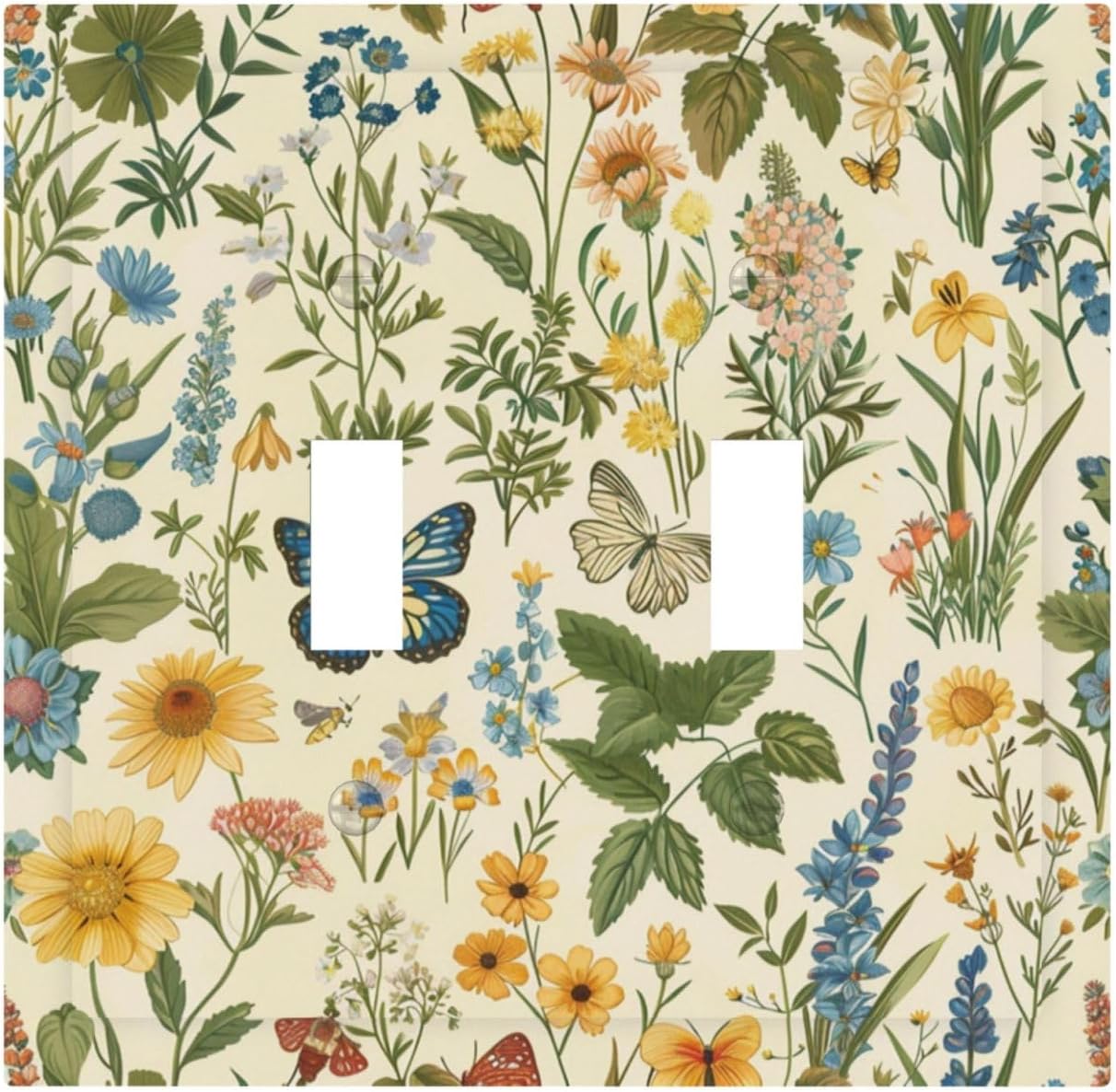 Decorative Switch Covers Plate Rustic Plant Garden Leaf Flower Butterfly 2 Gang Wall Plate Unique Double Toggle Light Switch Plate Wall Cover Plate Faceplate for Bedroom Home Decor